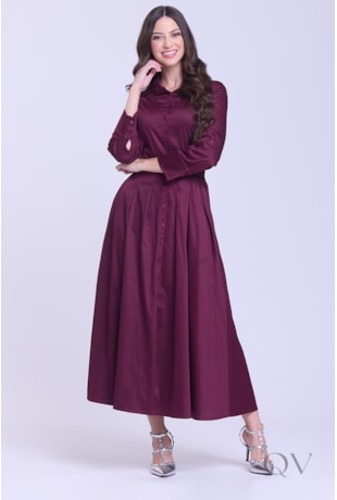 VESTIDO CHEMISE LONGO EM TRICOLINE MARSALA - HAPUK