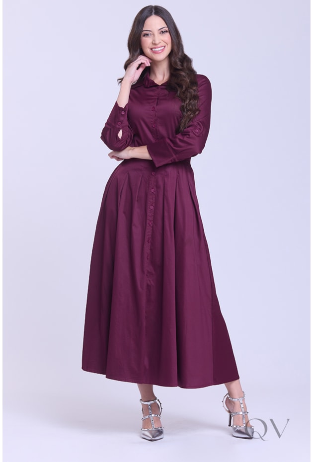 VESTIDO CHEMISE LONGO EM TRICOLINE MARSALA - HAPUK