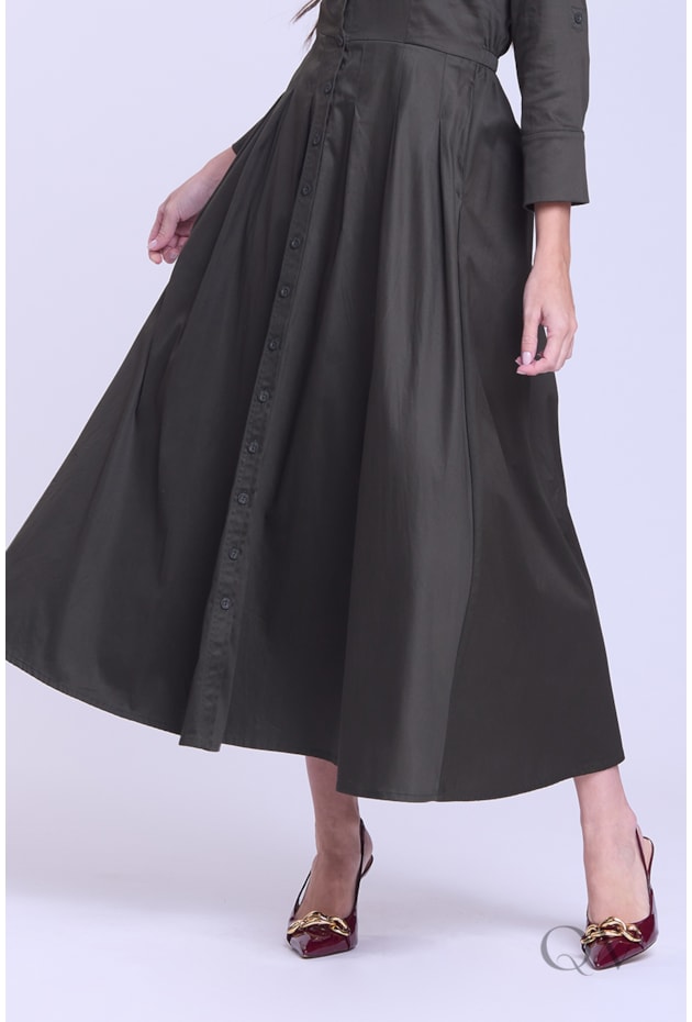 VESTIDO CHEMISE LONGO EM TRICOLINE VERDE MILITAR - HAPUK