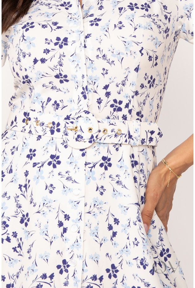 VESTIDO CHEMISE LONGO FLORAL EM TOQUE DE SEDA AZUL - LEKAZIS