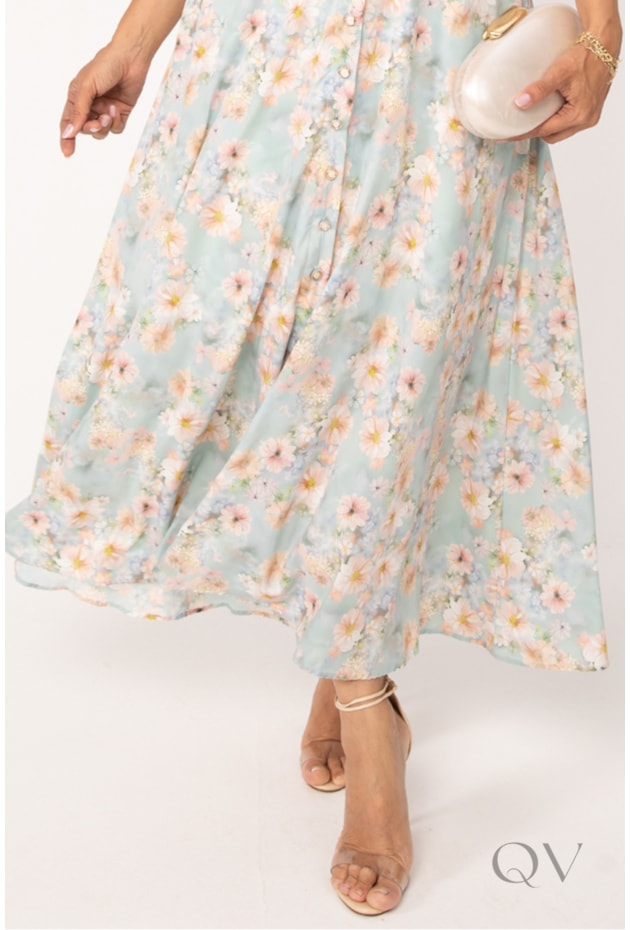 VESTIDO CHEMISE LONGO FLORAL EM TOQUE DE SEDA ROSÊ - LEKAZIS