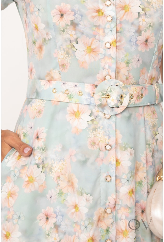 VESTIDO CHEMISE LONGO FLORAL EM TOQUE DE SEDA ROSÊ - LEKAZIS