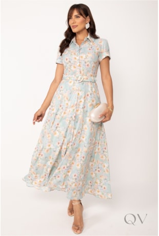 VESTIDO CHEMISE LONGO FLORAL EM TOQUE DE SEDA ROSÊ - LEKAZIS