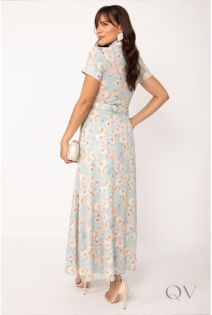 VESTIDO CHEMISE LONGO FLORAL EM TOQUE DE SEDA ROSÊ - LEKAZIS