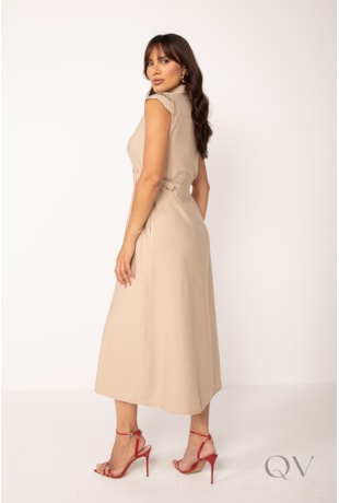 VESTIDO CHEMISE MIDI COM PALA EM ALFAIATARIA NUDE - LEKAZIS