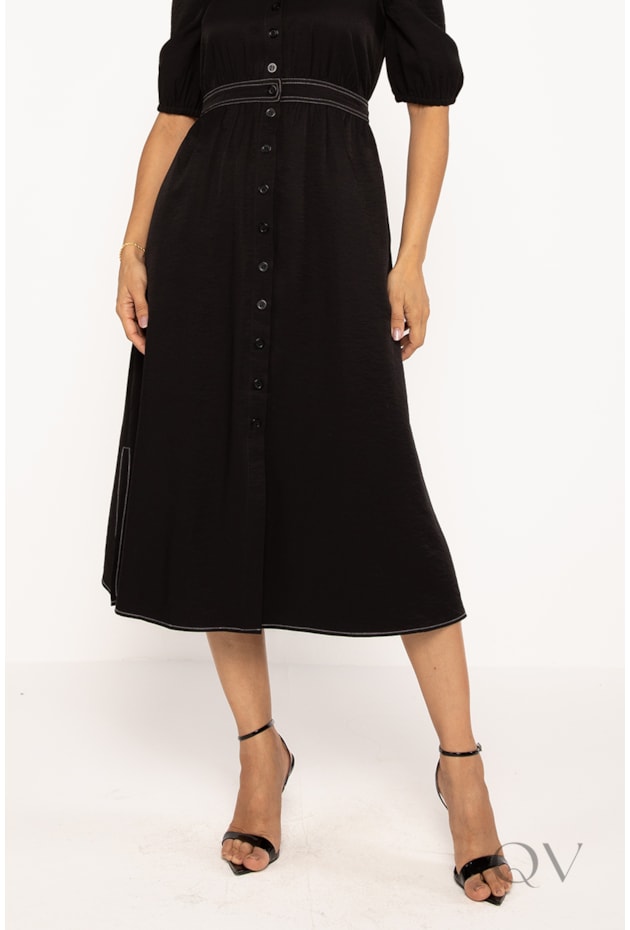 VESTIDO CHEMISE MIDI COM PESPONTO EM ALFAIATARIA PRETO - LEKAZIS