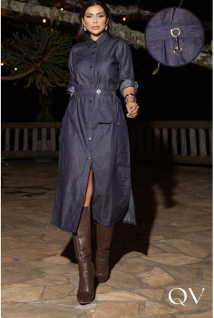 VESTIDO CHEMISE MIDI EM DENIM AZUL ESCURO - LUZIA FAZZOLLI