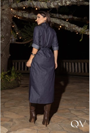 VESTIDO CHEMISE MIDI EM DENIM AZUL ESCURO - LUZIA FAZZOLLI