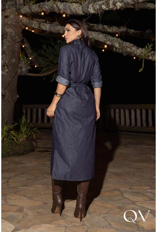 VESTIDO CHEMISE MIDI EM DENIM AZUL ESCURO - LUZIA FAZZOLLI