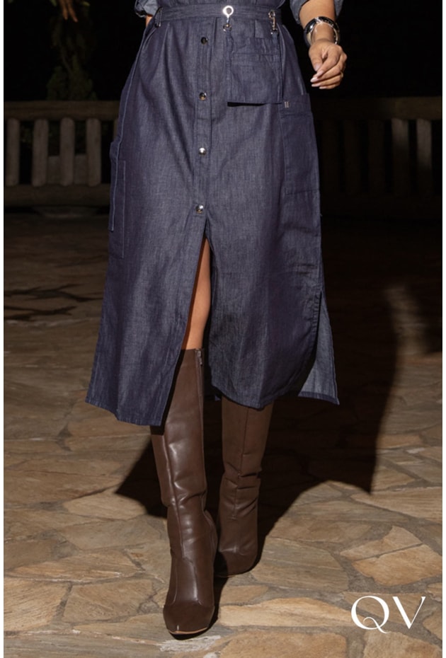 VESTIDO CHEMISE MIDI EM DENIM AZUL ESCURO - LUZIA FAZZOLLI