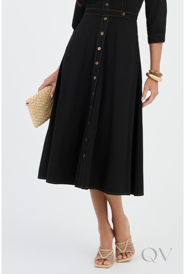 VESTIDO CHEMISE MIDI EM JEANS BLACK - VIA TOLENTINO