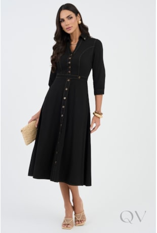 VESTIDO CHEMISE MIDI EM JEANS BLACK - VIA TOLENTINO