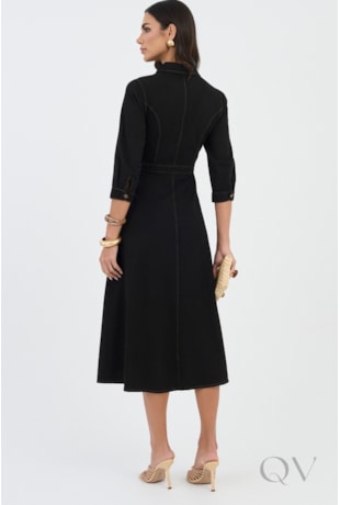 VESTIDO CHEMISE MIDI EM JEANS BLACK - VIA TOLENTINO