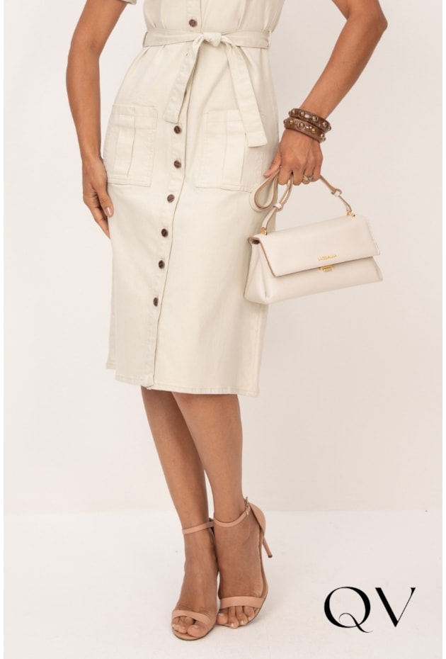 VESTIDO CHEMISE MIDI EM JEANS COLOR NATURAL - LEKAZIS