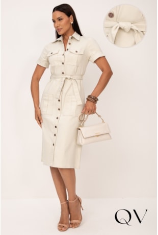 VESTIDO CHEMISE MIDI EM JEANS COLOR NATURAL - LEKAZIS