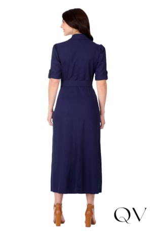 VESTIDO CHEMISE MIDI EM LINHO AZUL MARINHO - HAPUK