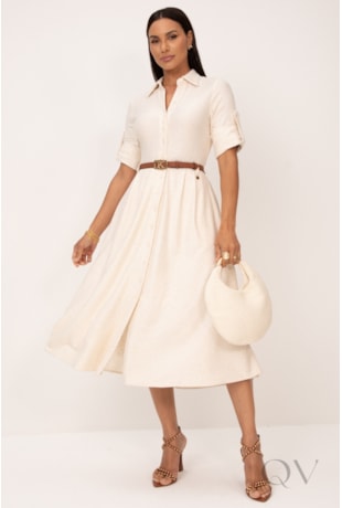VESTIDO CHEMISE MIDI EM MALHA CRU - LEKAZIS