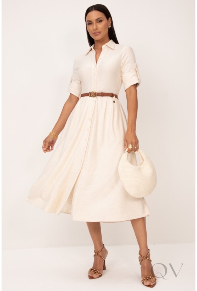 VESTIDO CHEMISE MIDI EM MALHA CRU - LEKAZIS
