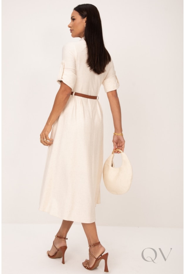 VESTIDO CHEMISE MIDI EM MALHA CRU - LEKAZIS