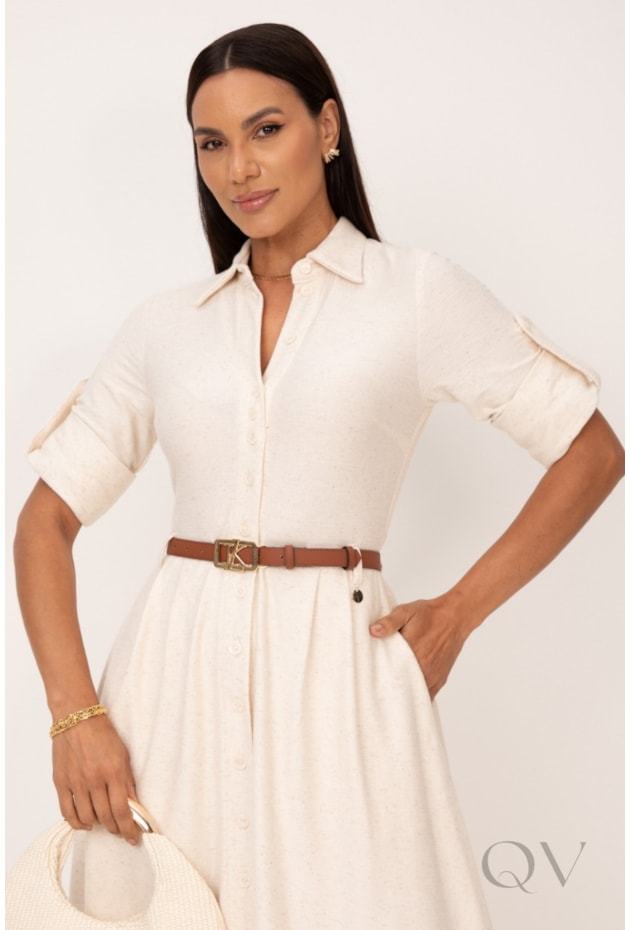 VESTIDO CHEMISE MIDI EM MALHA CRU - LEKAZIS