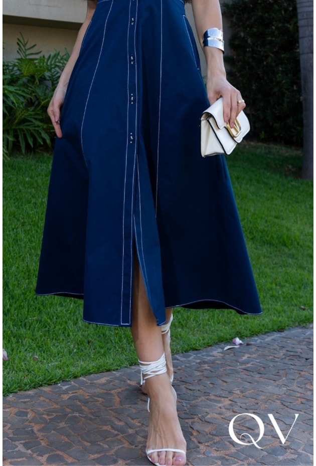 VESTIDO CHEMISE MIDI EM SARJA AZUL MARINHO - LUZIA FAZZOLLI