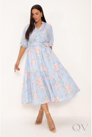 VESTIDO CHEMISE MIDI EM SOFT FLORAL AZUL CLARO - LEKAZIS VESTIDO CHEMISE MIDI EM SOFT FLORAL AZUL CLARO - LEKAZIS