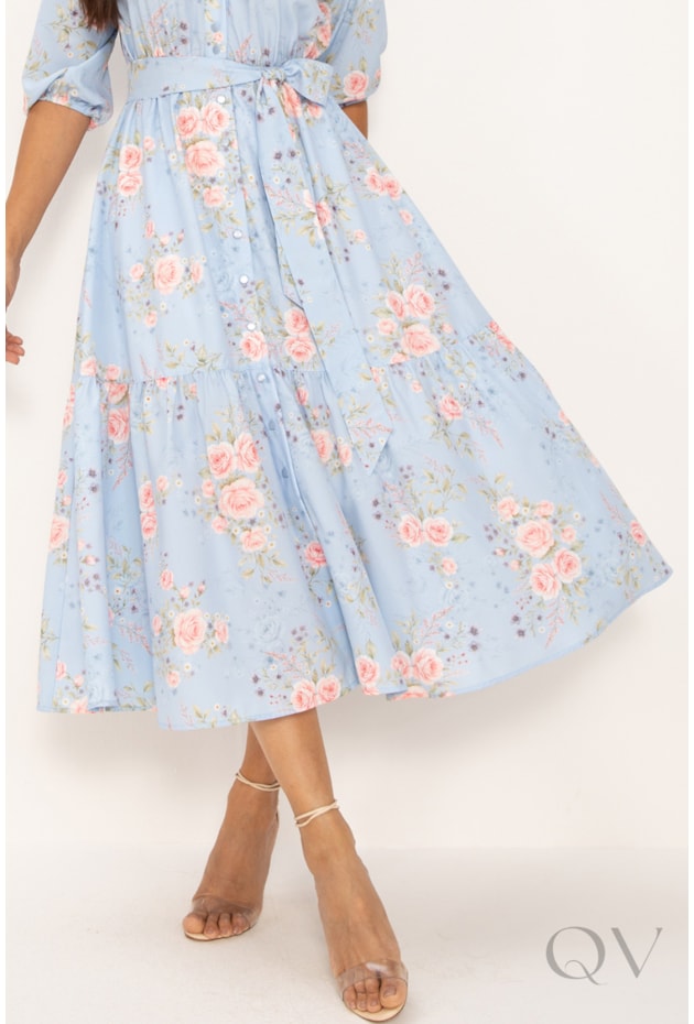 VESTIDO CHEMISE MIDI EM SOFT FLORAL AZUL CLARO - LEKAZIS VESTIDO CHEMISE MIDI EM SOFT FLORAL AZUL CLARO - LEKAZIS