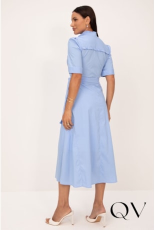 VESTIDO CHEMISE MIDI EM TRICOLINE LISTRADO AZUL - LEKAZIS