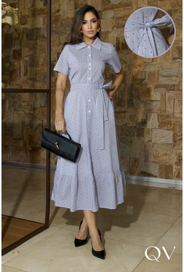 VESTIDO CHEMISE MIDI EM TRICOLINE MARINHO - LUZIA FAZZOLLI VESTIDO CHEMISE MIDI EM TRICOLINE MARINHO - LUZIA FAZZOLLI
