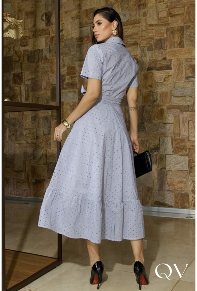 VESTIDO CHEMISE MIDI EM TRICOLINE MARINHO - LUZIA FAZZOLLI