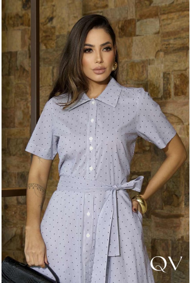 VESTIDO CHEMISE MIDI EM TRICOLINE MARINHO - LUZIA FAZZOLLI