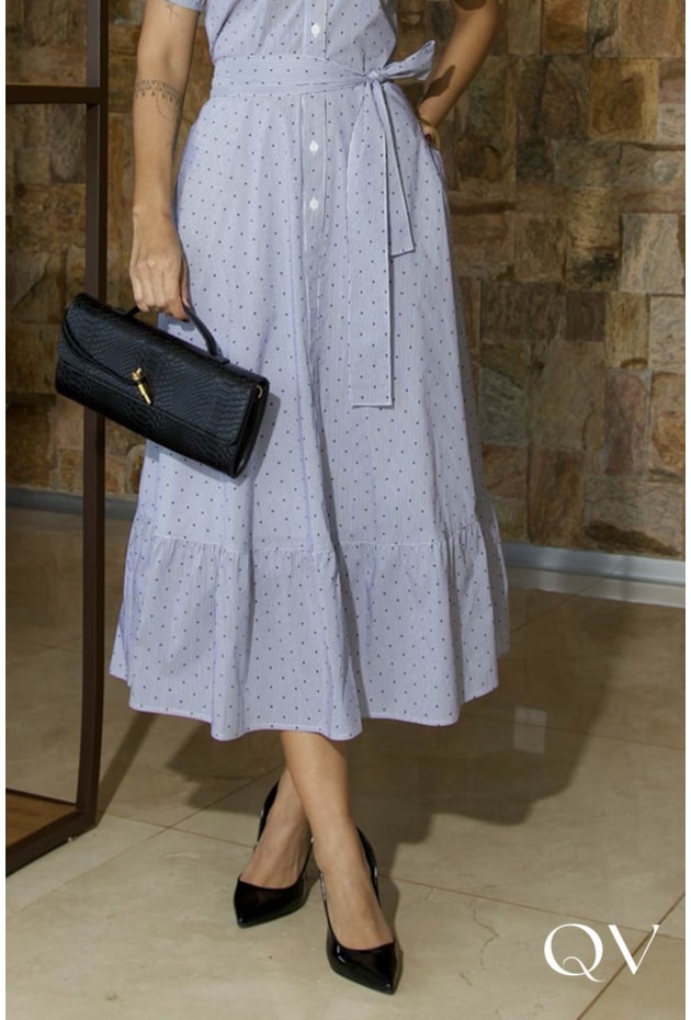 VESTIDO CHEMISE MIDI EM TRICOLINE MARINHO - LUZIA FAZZOLLI