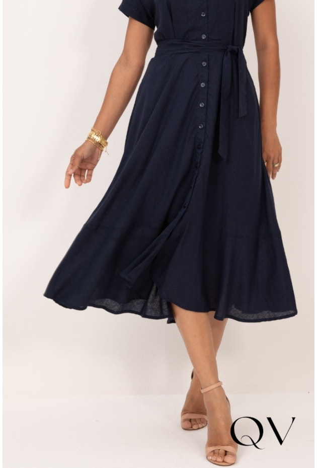 VESTIDO CHEMISE MIDI EM VISCOLINHO AZUL MARINHO - LEKAZIS