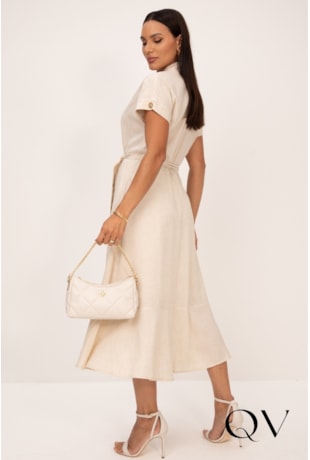 VESTIDO CHEMISE MIDI EM VISCOLINHO CRU - LEKAZIS