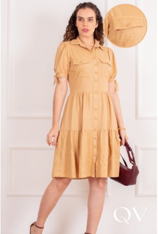 VESTIDO CHEMISE MIDI EM VISCOSE BEGE - PURO SHARMY
