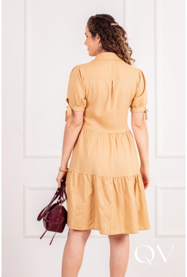 VESTIDO CHEMISE MIDI EM VISCOSE BEGE - PURO SHARMY