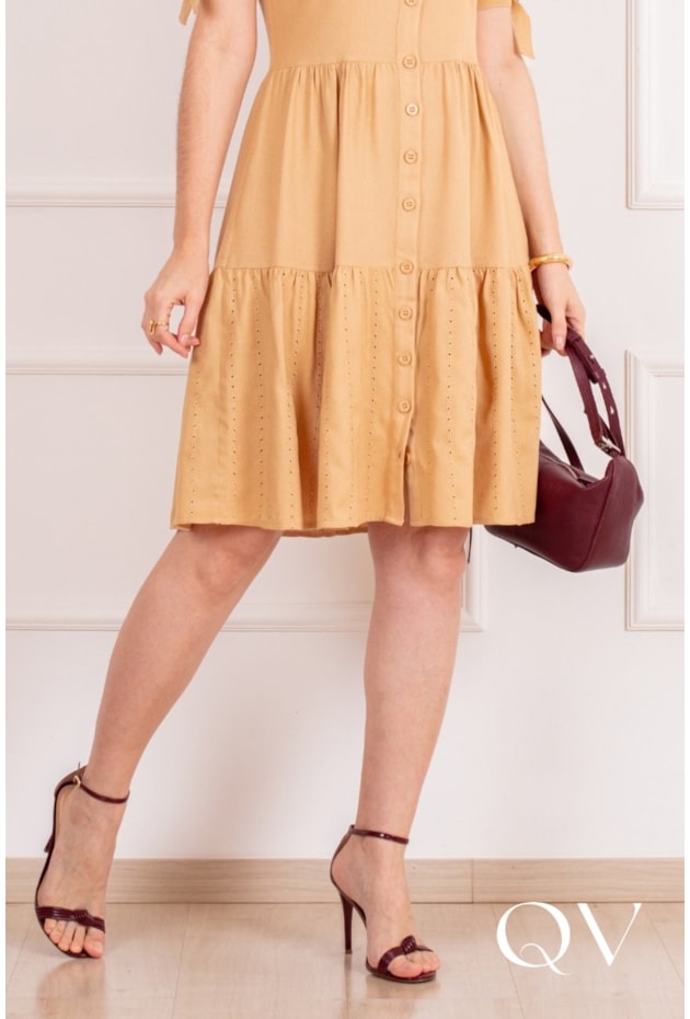 VESTIDO CHEMISE MIDI EM VISCOSE BEGE - PURO SHARMY