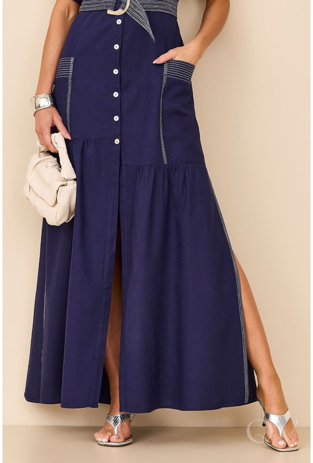 VESTIDO CHEMISE PESPONTADO EM VISCOLINHO AZUL MARINHO - ARTSY VESTIDO CHEMISE PESPONTADO EM VISCOLINHO AZUL MARINHO - ARTSY