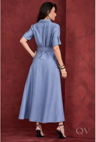 VESTIDO CHEMISE PESPONTO EM VISCOSE AZUL - ARTSY