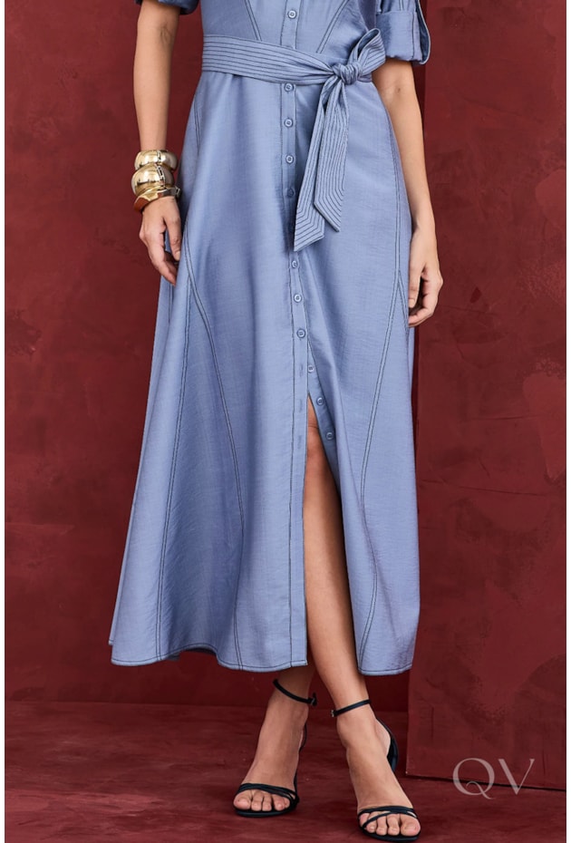 VESTIDO CHEMISE PESPONTO EM VISCOSE AZUL - ARTSY