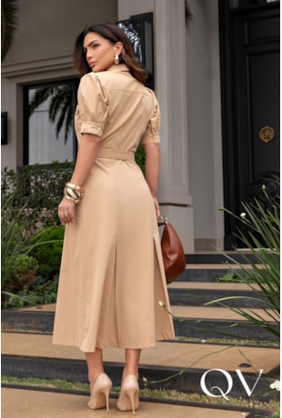 VESTIDO CHEMISE POLO MIDI EM ALFAIATARIA BEGE - LUZIA FAZZOLLI