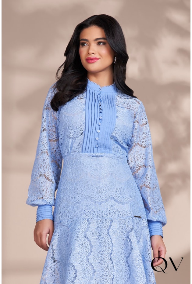 VESTIDO CHEMISE RENDA DETALHE TOMAS AZUL - FASCÍNIUS VESTIDO CHEMISE RENDA DETALHE TOMAS AZUL - FASCÍNIUS