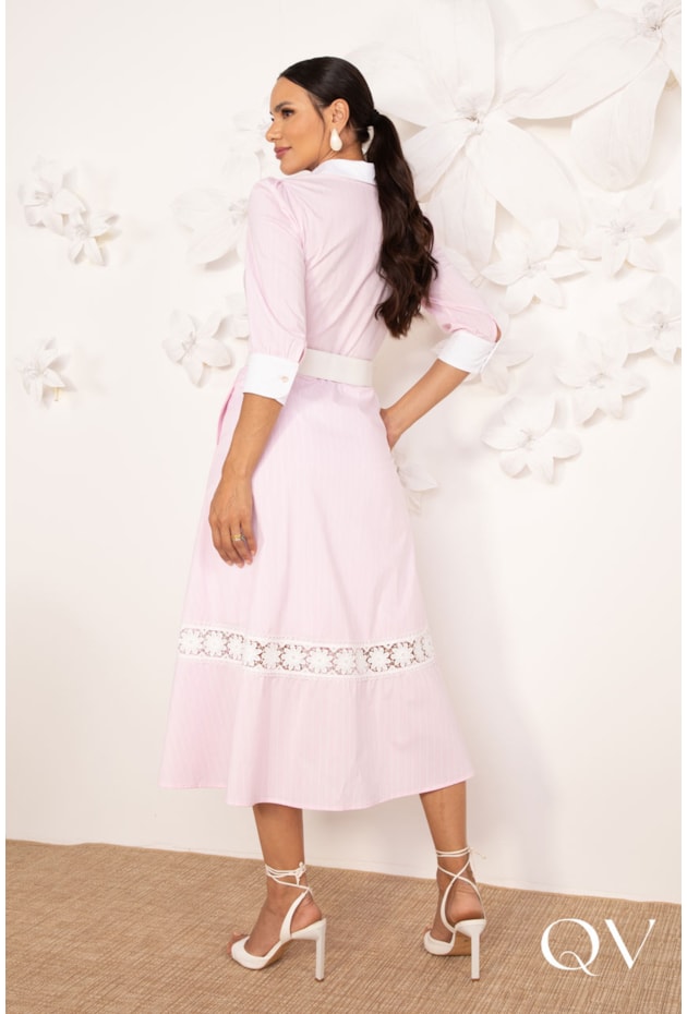 VESTIDO CHEMISE TRICOLINE ROSA CLARO - LEKAZIS VESTIDO CHEMISE TRICOLINE ROSA CLARO - LEKAZIS