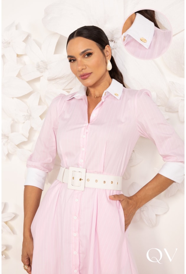 VESTIDO CHEMISE TRICOLINE ROSA CLARO - LEKAZIS