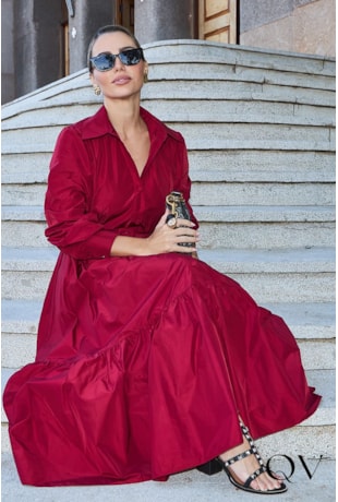 VESTIDO CHEMISIE ALFAIATARIA VINHO - LUZIA FAZZOLLI