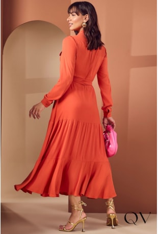 VESTIDO CHEMISIE COM BOLSOS FRONTAIS LARANJA - JANY PIM