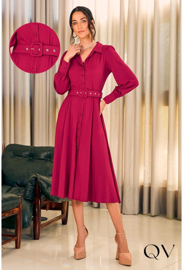 VESTIDO CHEMISIE GODÊ MARSALA - JANY PIM VESTIDO CHEMISIE GODÊ MARSALA - JANY PIM