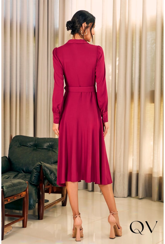 VESTIDO CHEMISIE GODÊ MARSALA - JANY PIM VESTIDO CHEMISIE GODÊ MARSALA - JANY PIM