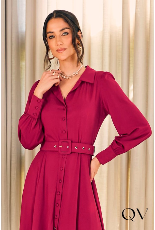 VESTIDO CHEMISIE GODÊ MARSALA - JANY PIM VESTIDO CHEMISIE GODÊ MARSALA - JANY PIM