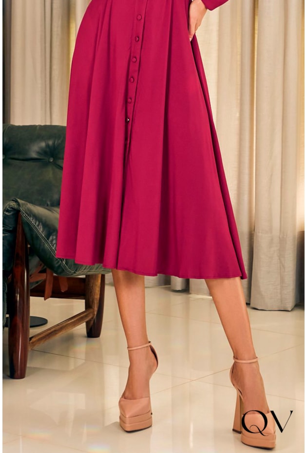 VESTIDO CHEMISIE GODÊ MARSALA - JANY PIM VESTIDO CHEMISIE GODÊ MARSALA - JANY PIM